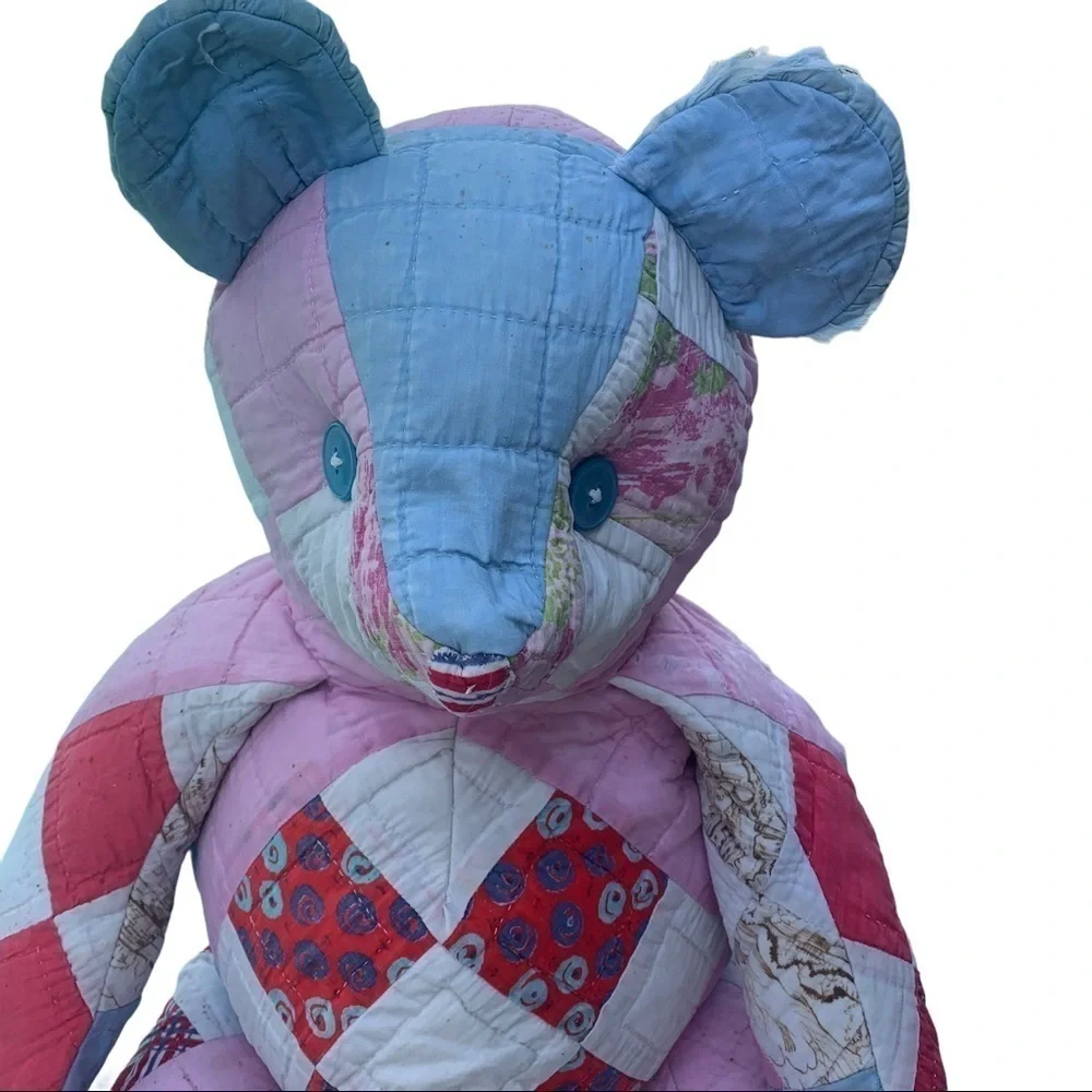 Vintage Handmade Quilt Patchwork Stuffed Bear